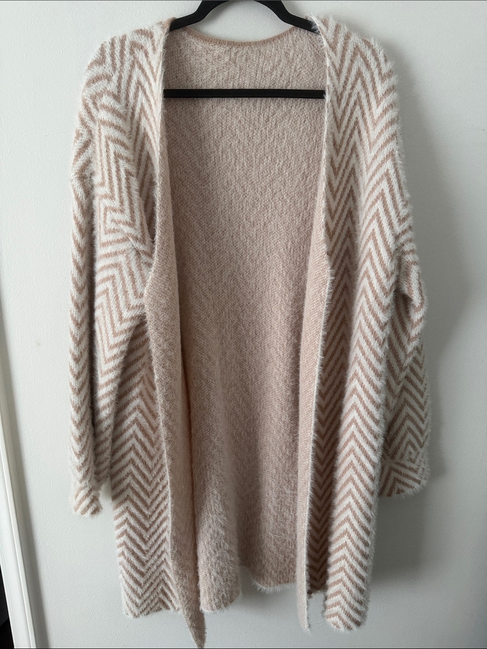 Cozy Chevron Open-Front Cardigan - Beige/Cream